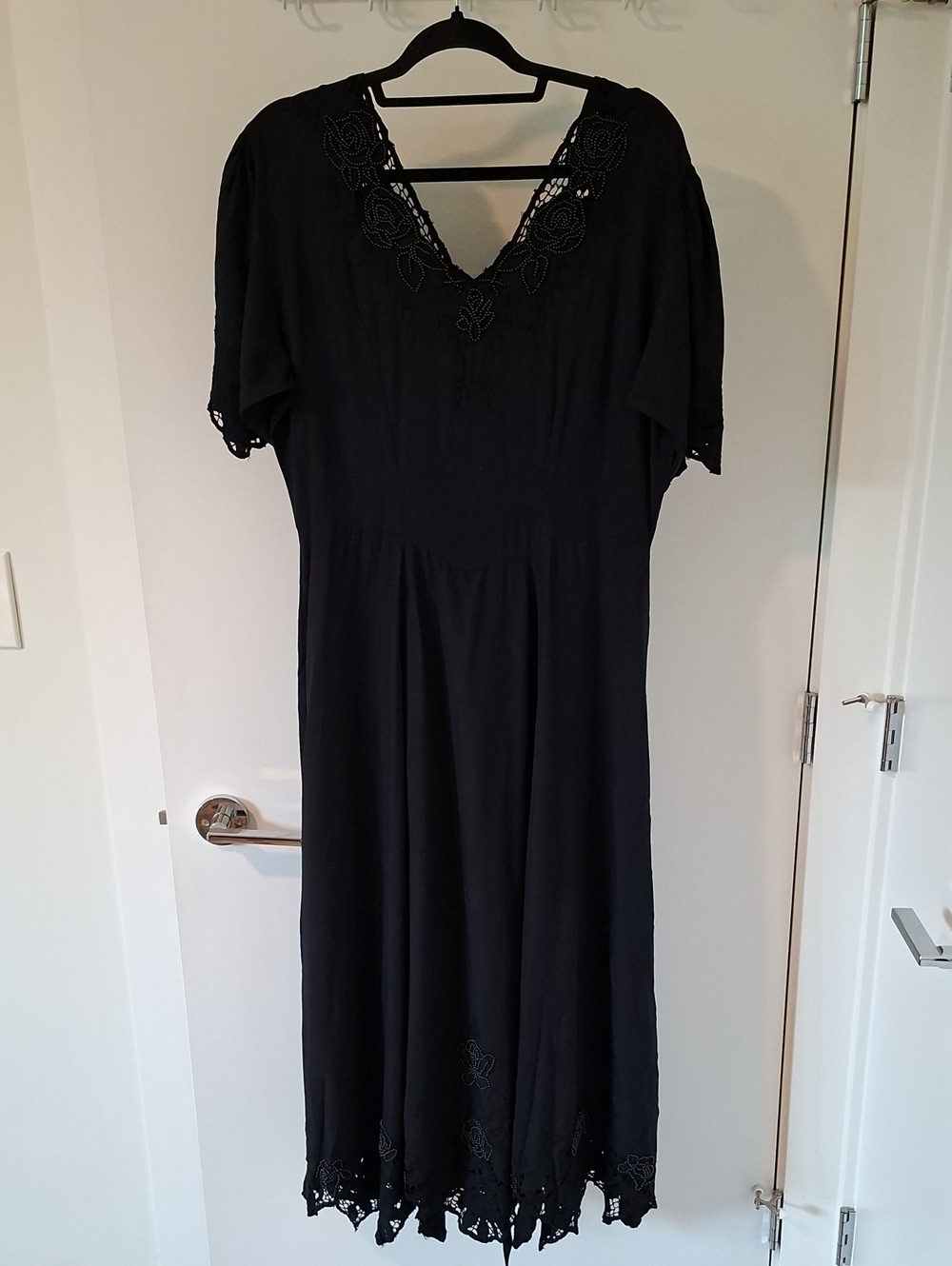 Vintage 90's Black Basque Waist Beaded Floral Button-up Maxi Dress (Size L) - Picture 10 of 10
